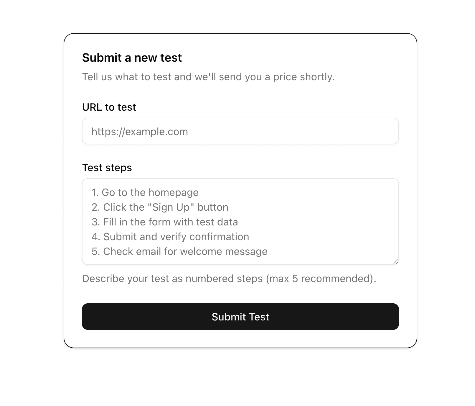 Test submission form